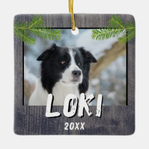Rustic Wood Hund Pet Photo jul Keepsak Julgransprydnad Keramik