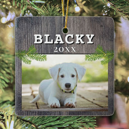 Rustic Wood Hund Pet Photo jul KeepsakCeram Julgransprydnad Keramik