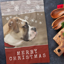 Rustic Wood Hund Pet Photo Snöflingor jul