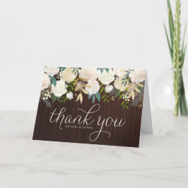 Rustic Wood Ivory Peonies och Guld Glitter Bröllop Tack Kort
