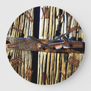 Rustic Wood & Järn Metall Latch Cottage Clock Stor Klocka