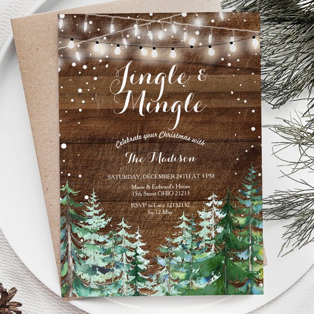 Rustic Wood Jingle & Mingle jul Party Inbjudningar (Skapare uppladdad)