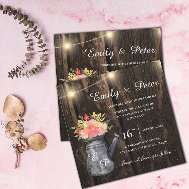 Rustic Wood Jug Orange Watercolor Blommigt Bröllop (Skapare uppladdad)