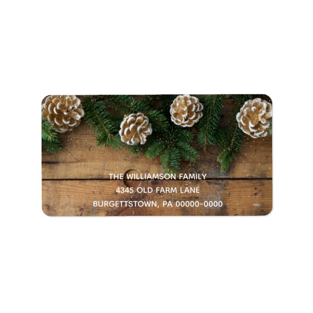 Rustic Wood jul Greenery Gräs & Pinecones Adressetikett (Framsidan)