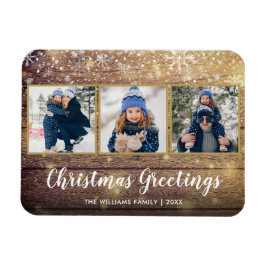 Rustic Wood jul Greetings 3 Photo Helgdag Magnet
