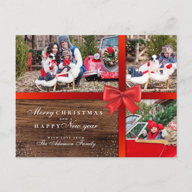 Rustic Wood & Jul Wrapping | 3 Fotokollage Vykort (Framsida)