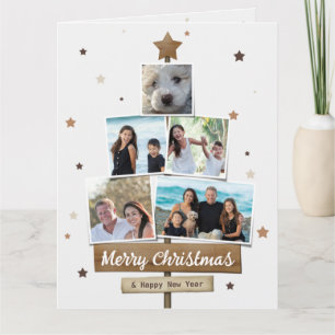 Rustic Wood Julgran 5 Foton Collage Kort