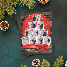 Rustic Wood Julgran Arch Photo Collage Julkort
