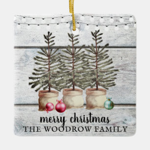 Rustic Wood Julgranar Family Namn Helgdag Julgransprydnad Keramik