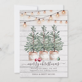 Rustic Wood Julgranar String Ljus Julkort