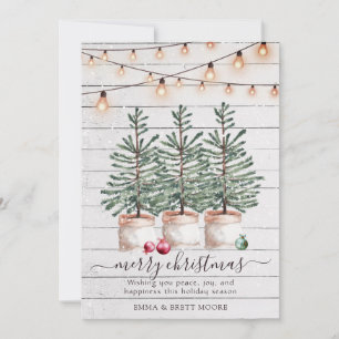Rustic Wood Julgranar String Ljus Julkort