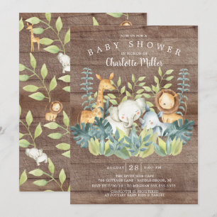 Rustic Wood Jungle Animals Baby Shower Inbjudningar