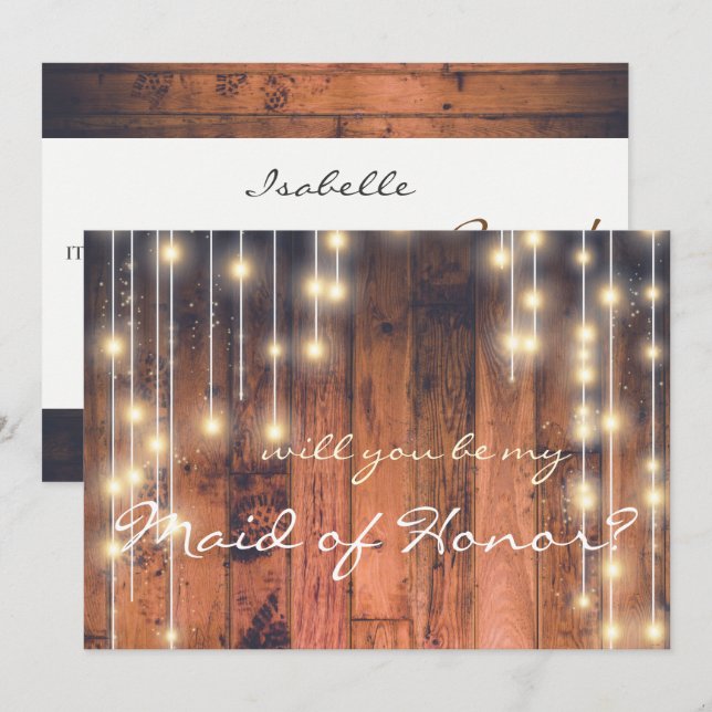 Rustic Wood Kommer du att vara min Maid of honor Inbjudningar (Fram/baksida)