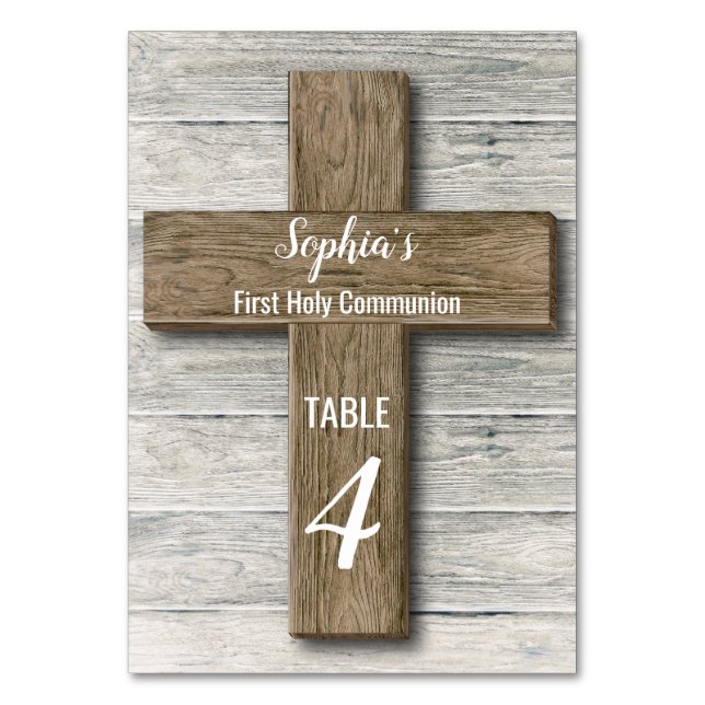 Rustic Wood Kor First Communion - Bord Card Bordsnummer (Framsidan)
