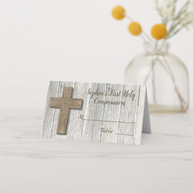 Rustic Wood Kor First Communion - kontokort Placeringskort (Framsida)