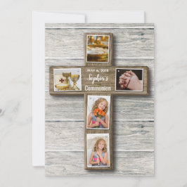 Rustic Wood Kor First Communion Photo Inbjudan