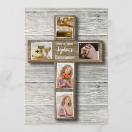 Rustic Wood Kor First Communion Photo Inbjudan