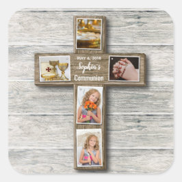Rustic Wood Kor First Communion Photo - Sticker Fyrkantigt Klistermärke