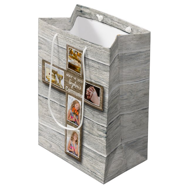 Rustic Wood Kor First Heliga Communion Photo (Framsidan Vinklad)