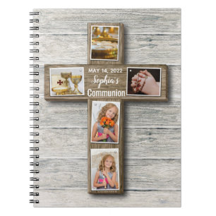 Rustic Wood Kor First Heliga Communion Photo Anteckningsbok