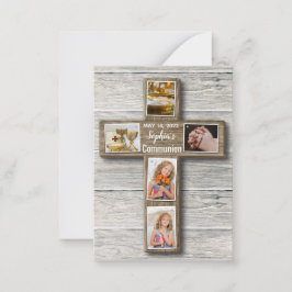 Rustic Wood Kor First Heliga Communion Photo Anteckningskort