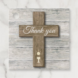 Rustic Wood Kor First Heliga Communion Photo Gåvor Etiketter
