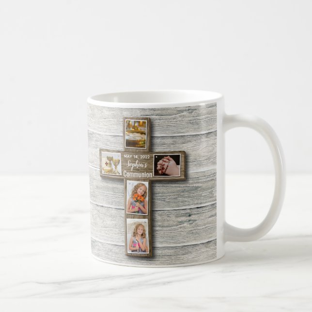 Rustic Wood Kor First Heliga Communion Photo Kaffemugg (Höger)