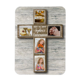 Rustic Wood Kor First Heliga Communion Photo Magnet