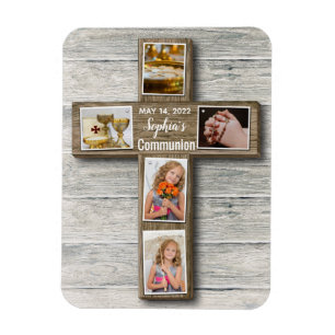 Rustic Wood Kor First Heliga Communion Photo Magnet