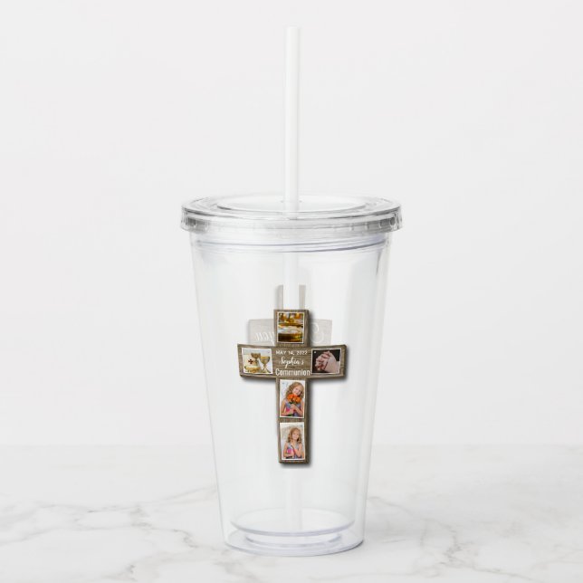 Rustic Wood Kor First Heliga Communion Photo Take Away Mugg (Framsida)