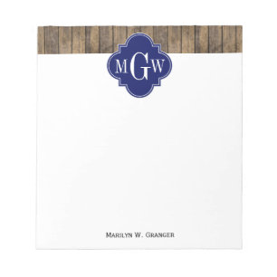 Rustic Wood L Planks #1 Navy Quatrefoil 3 M'gram Anteckningsblock