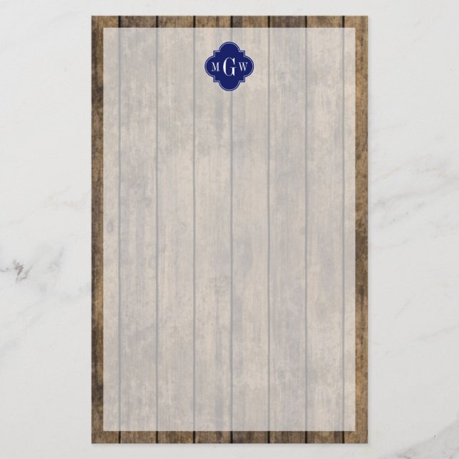 Rustic Wood L Planks #1 Navy Quatrefoil 3 M'gram Brevpapper (Framsida)