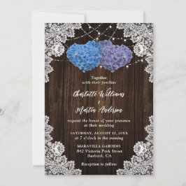 Rustic Wood Lace Purple and Blue Floral Wedding Inbjudningar