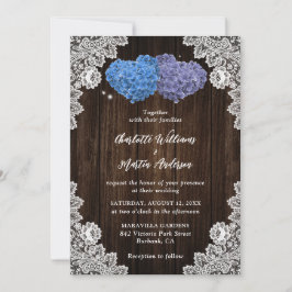 Rustic Wood Lace Purple and Blue Floral Wedding Inbjudningar