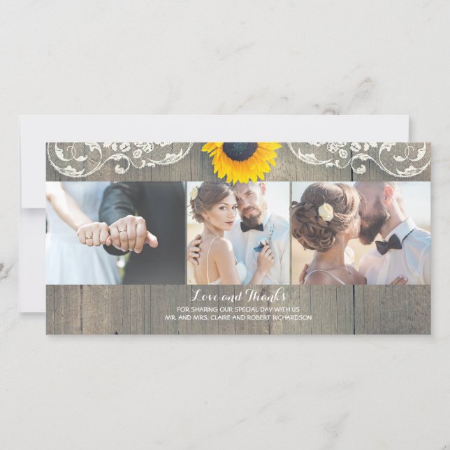 Rustic Wood Land Barn Solros Snöre Tack Kort (Framsida)