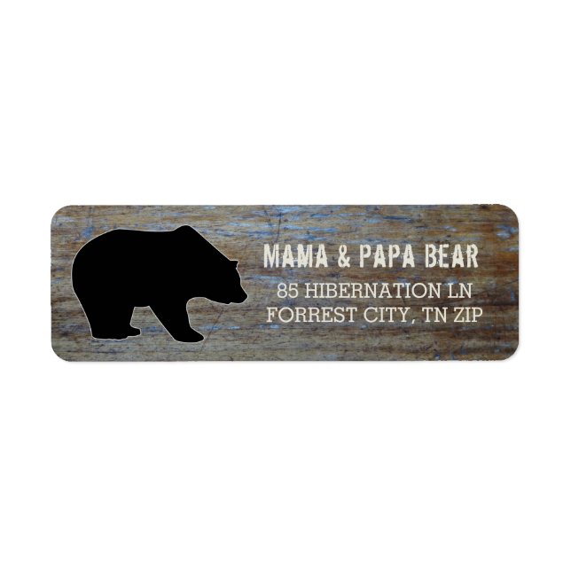 Rustic Wood | Land Black Bear Silhouette Returadress Etikett (Framsidan)