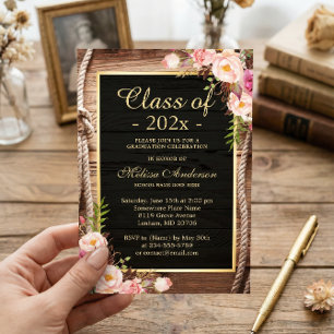 Rustic Wood Land Blommigt Stil Studenten Inbjudningar