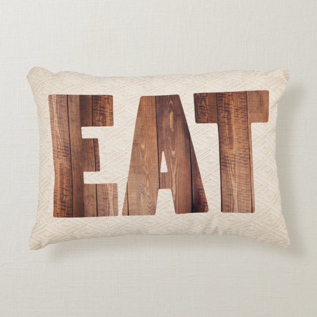 Rustic Wood Land EAT Typography Oatmeat Prydnadskudde (Framsidan)