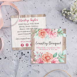 Rustic Wood Land Farmhouse Blommigt Social Media Fyrkantigt Visitkort