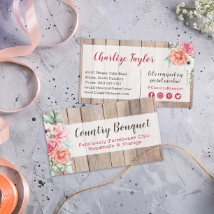 Rustic Wood Land Farmhouse Blommigt Social Media Visitkort