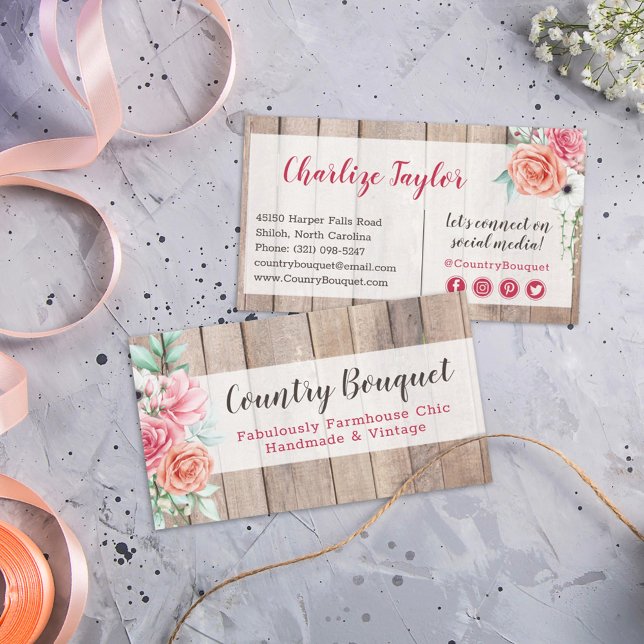 Rustic Wood Land Farmhouse Blommigt Social Media Visitkort (Skapare uppladdad)
