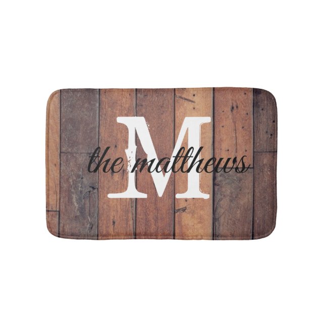 Rustic Wood Land Farmhouse Monogram Badrumsmatta (Framsidan)