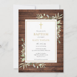 Rustic Wood Land Greenery Baptism Christening Inbjudningar