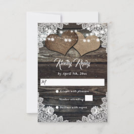 Rustic Wood Land Hearts Blommigt Snöre Bröllop OSA Kort