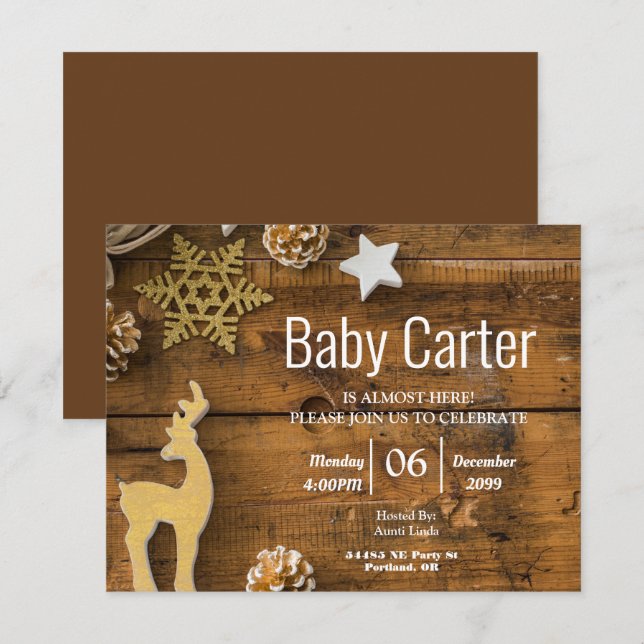 Rustic Wood Land jul Baby Shower Inbjudningar (Fram/baksida)
