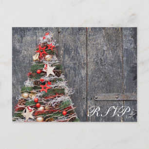 Rustic Wood Land Julgran Red Guld Inbjudan Vykort