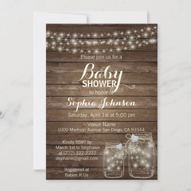 RUSTIC Wood Land Mason Burk Baby Shower Inbjudningar (Framsida)