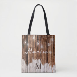 Rustic Wood Lanternes Bridesmaid Trendig Monogram Tygkasse