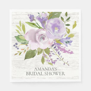 Rustic Wood Lavender Blommigt Shower Pappra Napkin Pappersservett