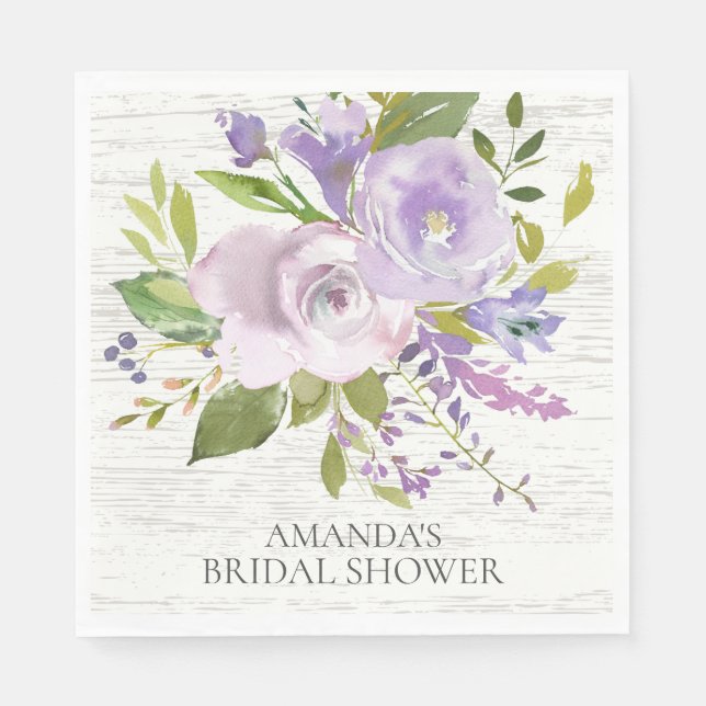 Rustic Wood Lavender Blommigt Shower Pappra Napkin Pappersservett (Framsidan)